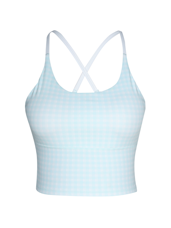 Mint Gingham Cross Back Sports Bra