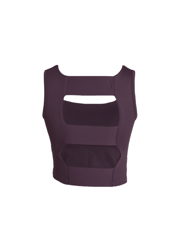 Wine Striped Back Crop Tank