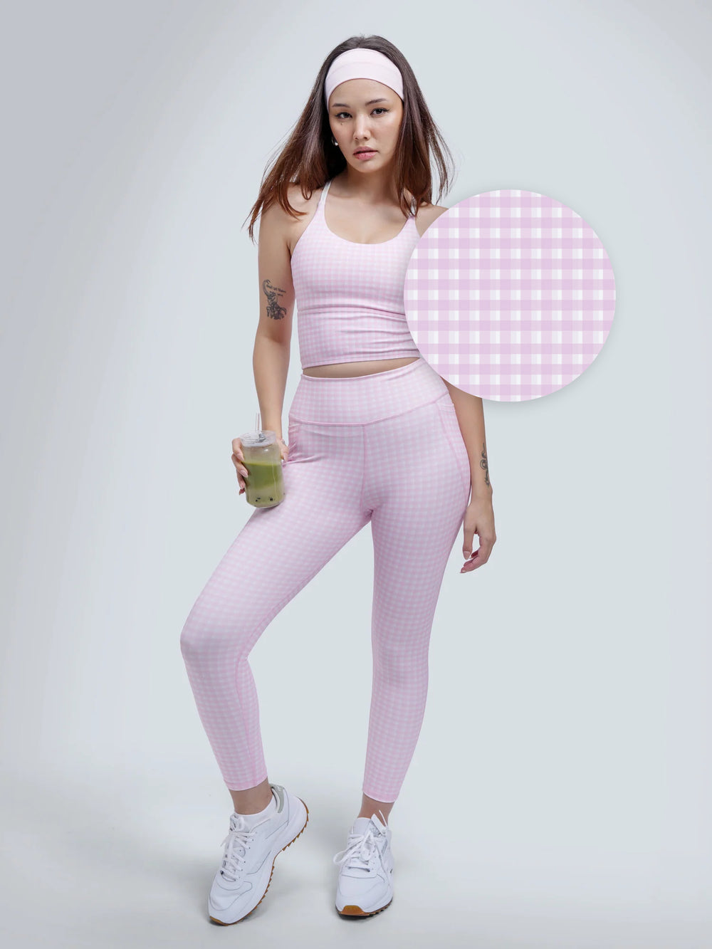 Pink Gingham Cross Back Sports Bra