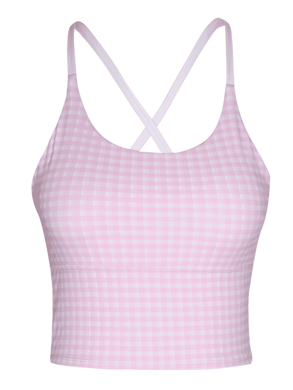Pink Gingham Cross Back Sports Bra