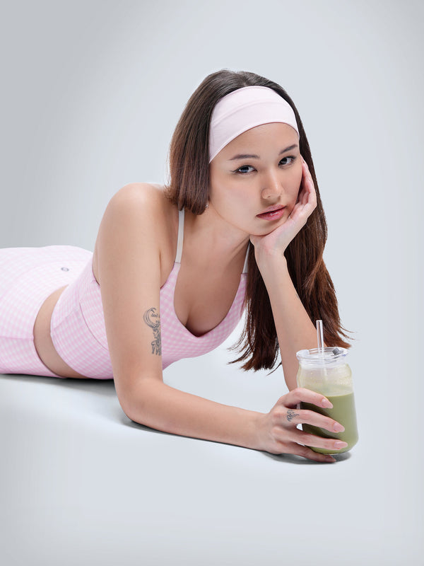 Pink Gingham Cross Back Sports Bra