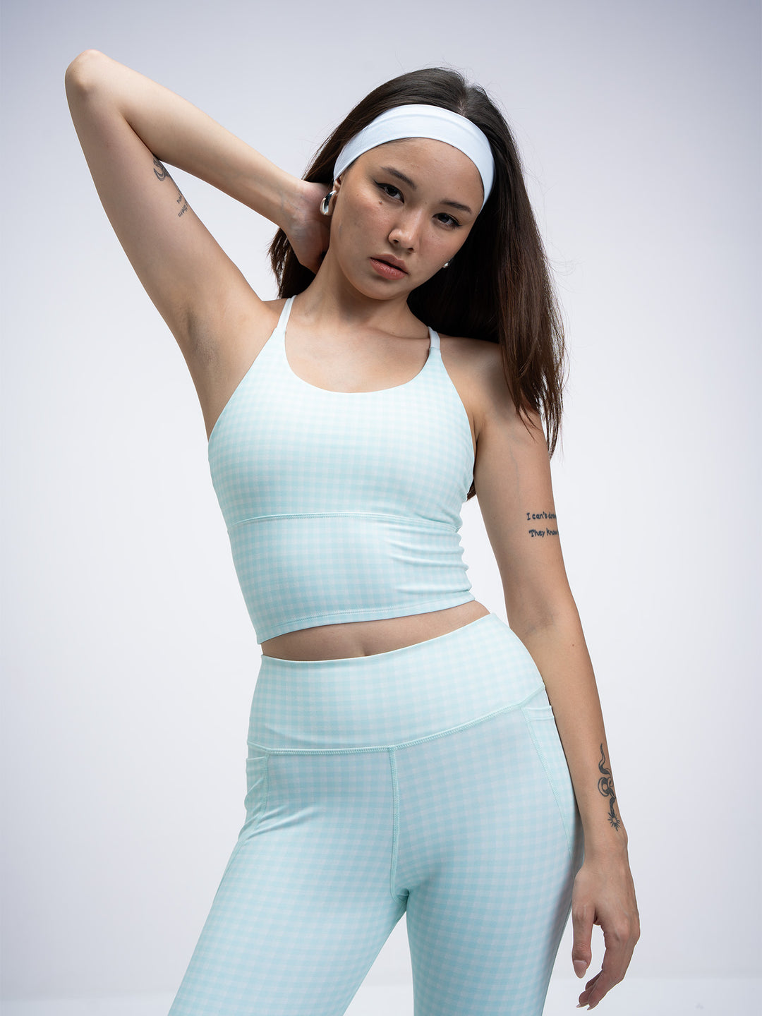 Mint Gingham Cross Back Sports Bra