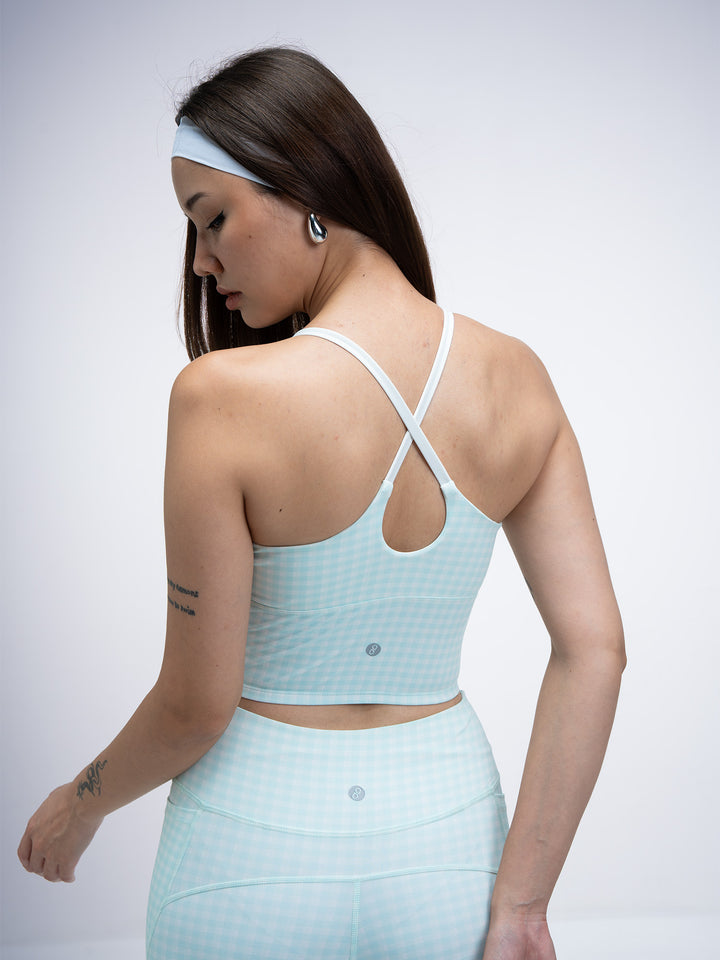 Mint Gingham Cross Back Sports Bra