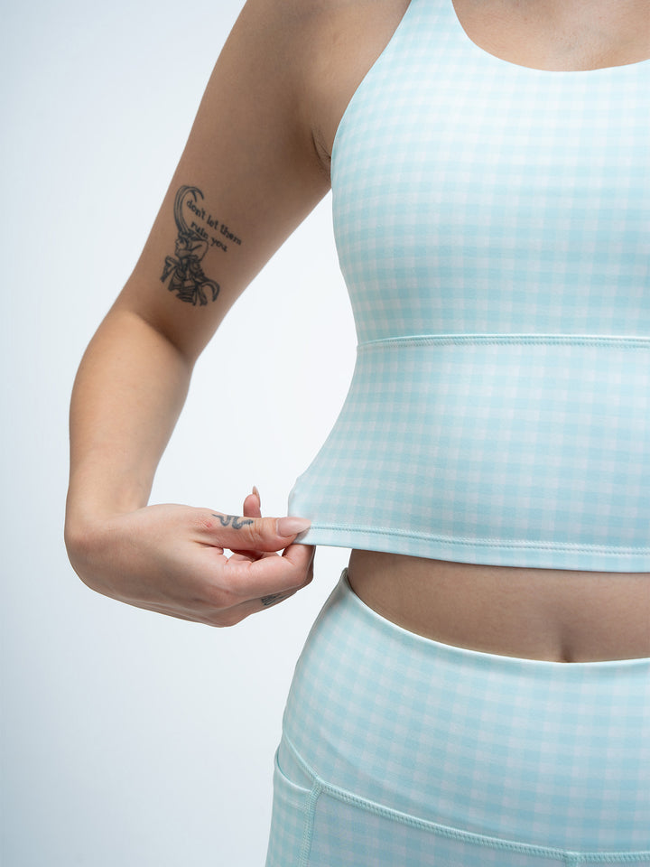 Mint Gingham Cross Back Sports Bra