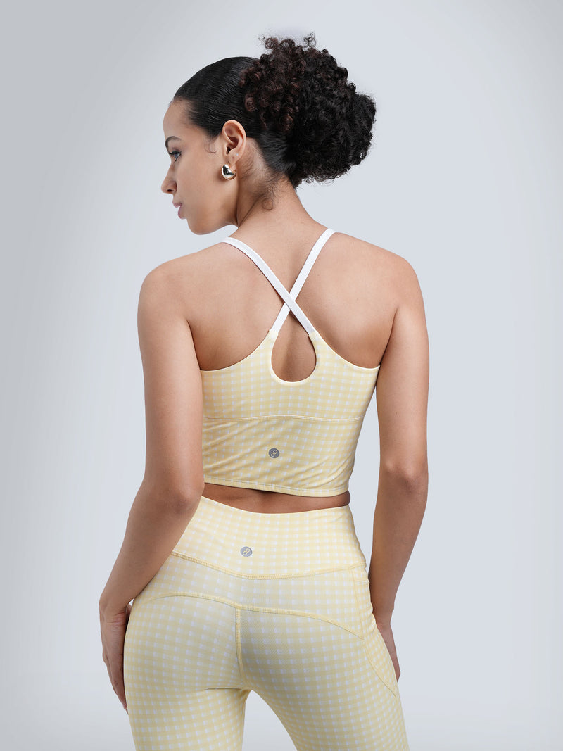 Butter Yellow Gingham Cross Back Sports Bra