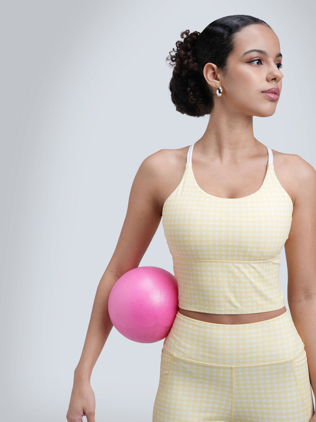 Butter Yellow Gingham Cross Back Sports Bra