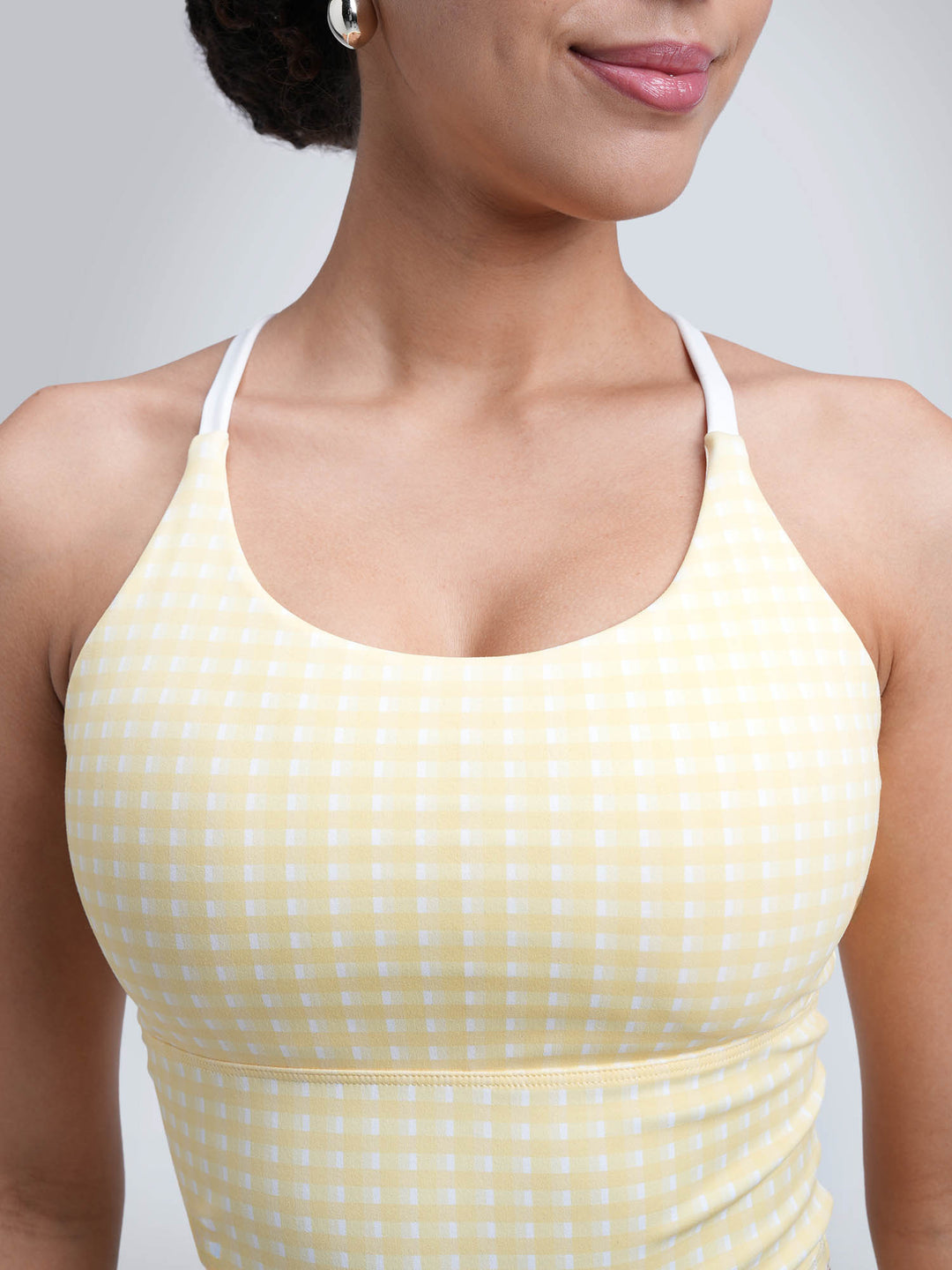 Butter Yellow Gingham Cross Back Sports Bra