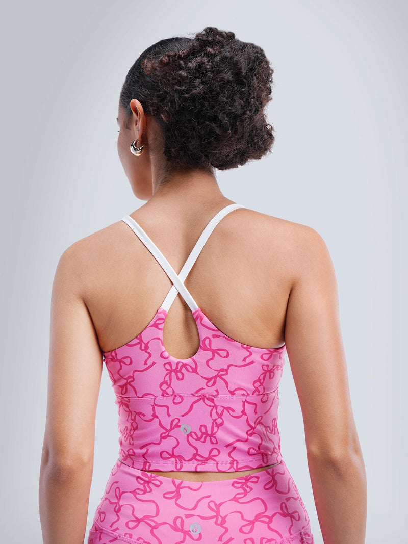 Fuchsia Bow Cross Back Sports Bra