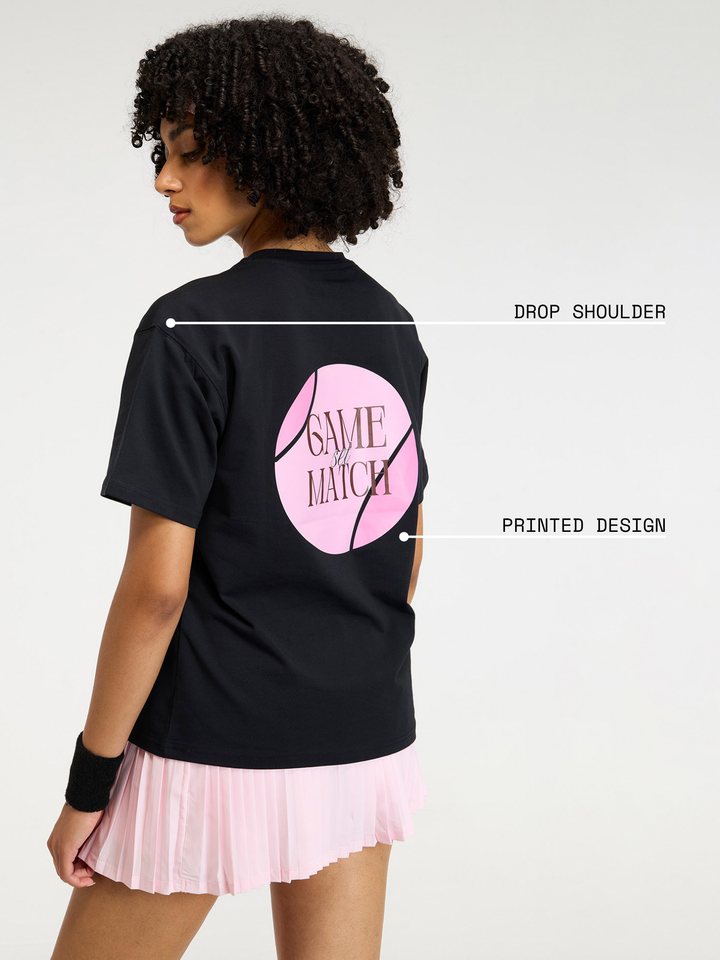 Black  Serve Side Oversized Printed Tee - Women