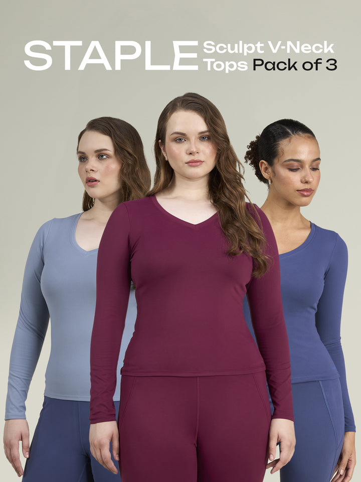 Staple Sculpt V-Neck Tops - Pack of 3