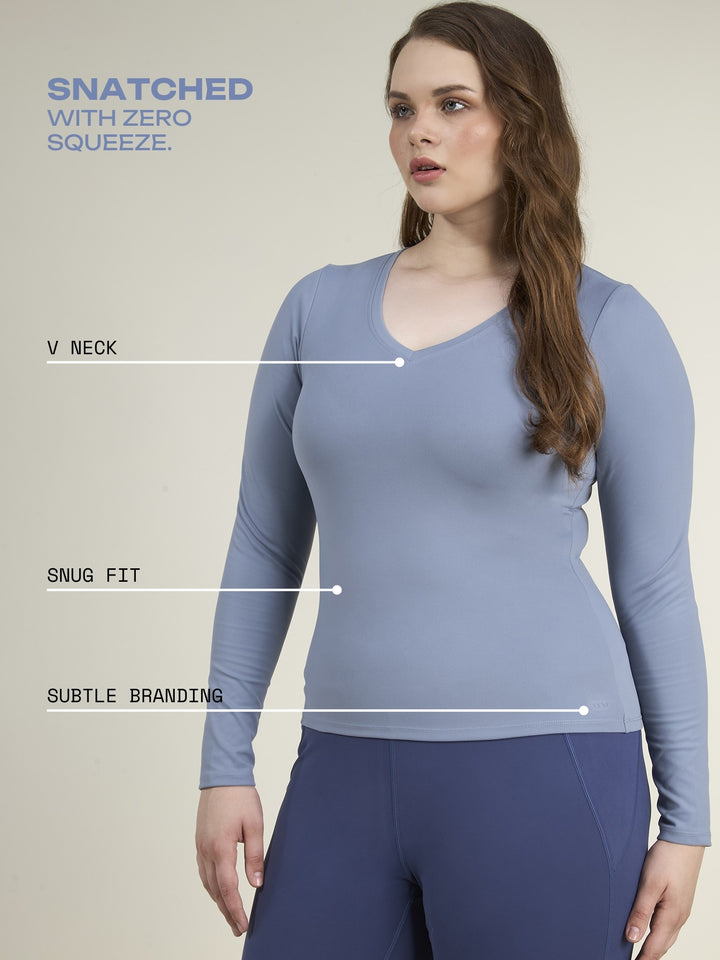 Storm Blue Sculpt V-Neck Top