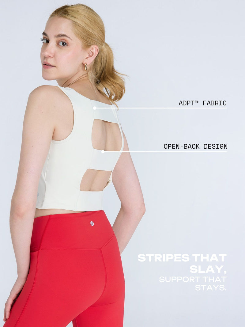 Ivory Striped Back Crop Tank
