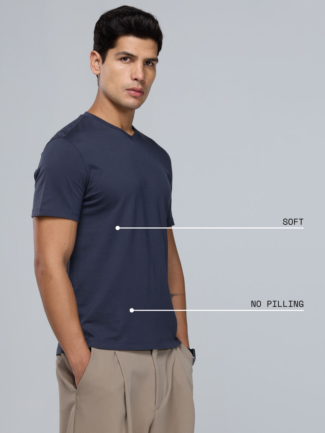 Navy Supima V Neck T-shirt