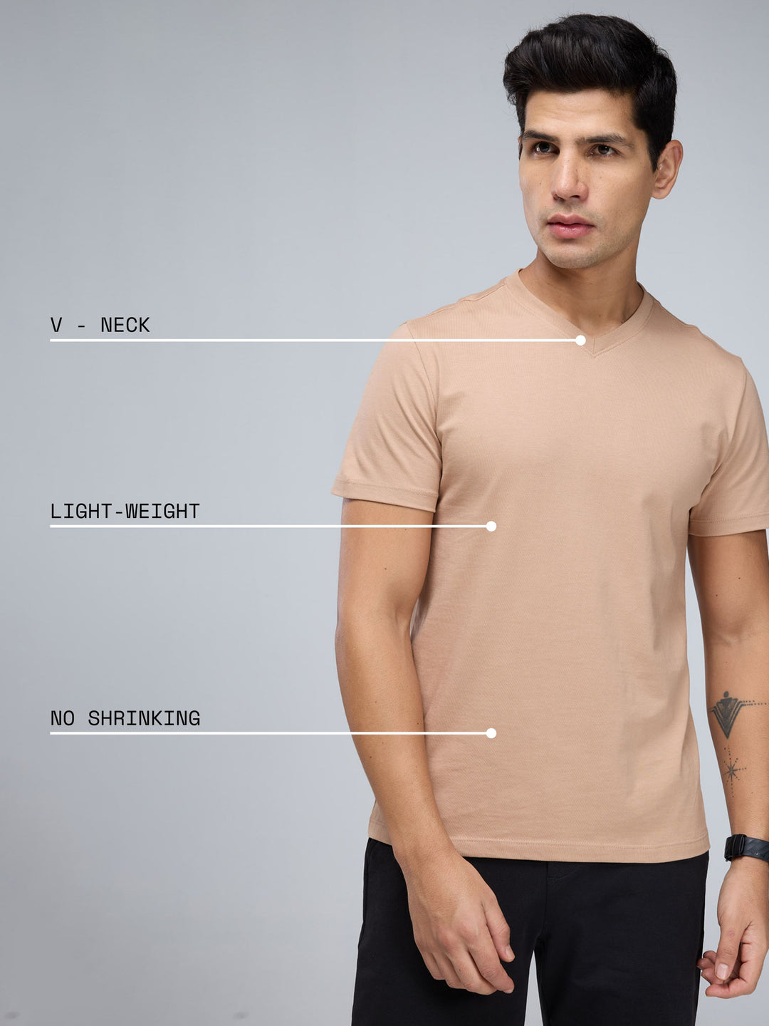 Beige Supima V Neck T-shirt