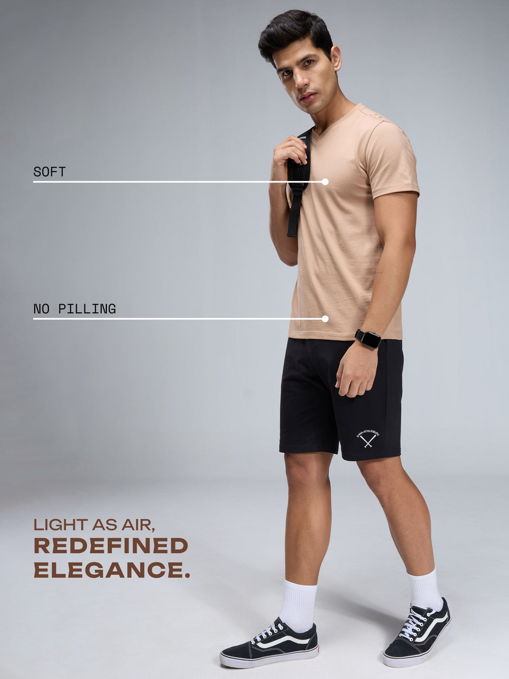 Beige Supima V Neck T-shirt - Regular Fit