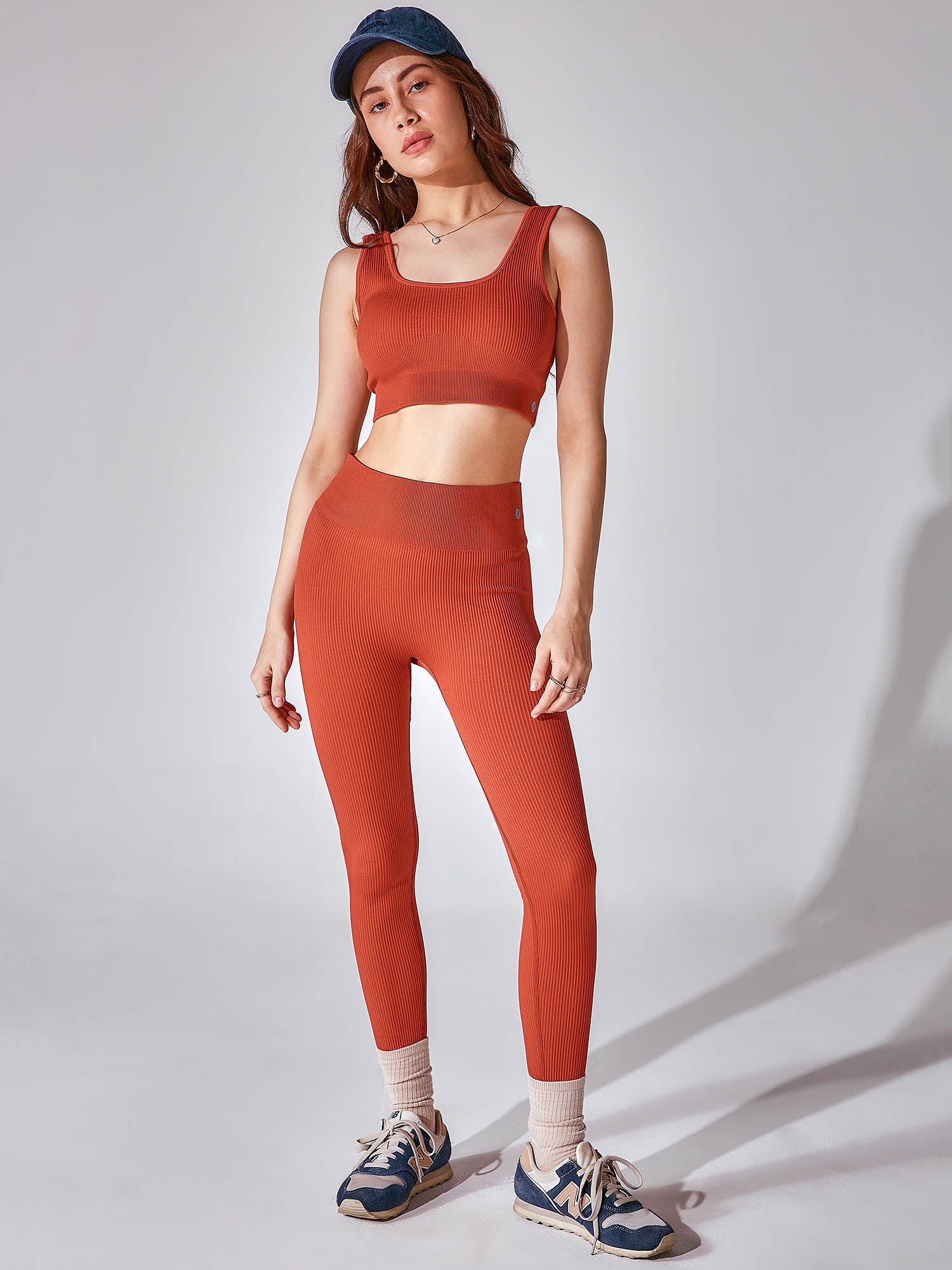 Burnt Orange Seamless Cinched Leggings CAVA Athleisure Pvt Ltd