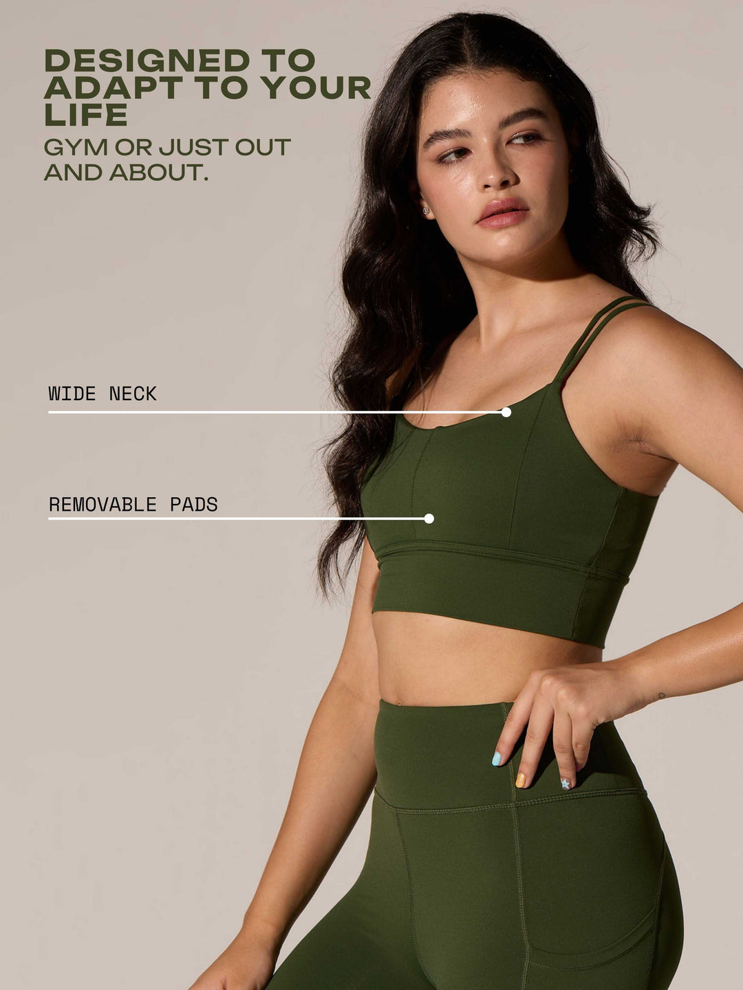 Olive Twin Strap Sports Bra