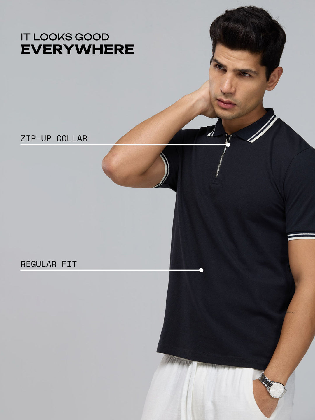 Black Urban Zipper Polo