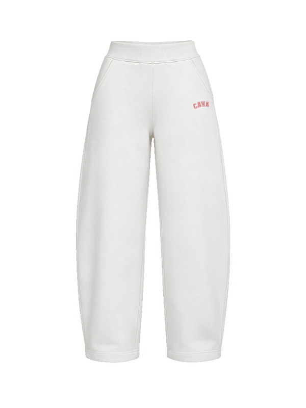 White Fleece Barrel Joggers