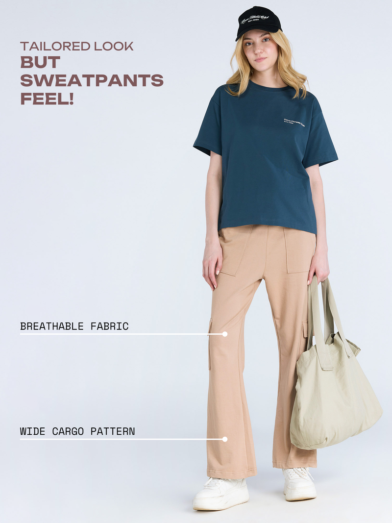 Beige Wide Cargo Joggers