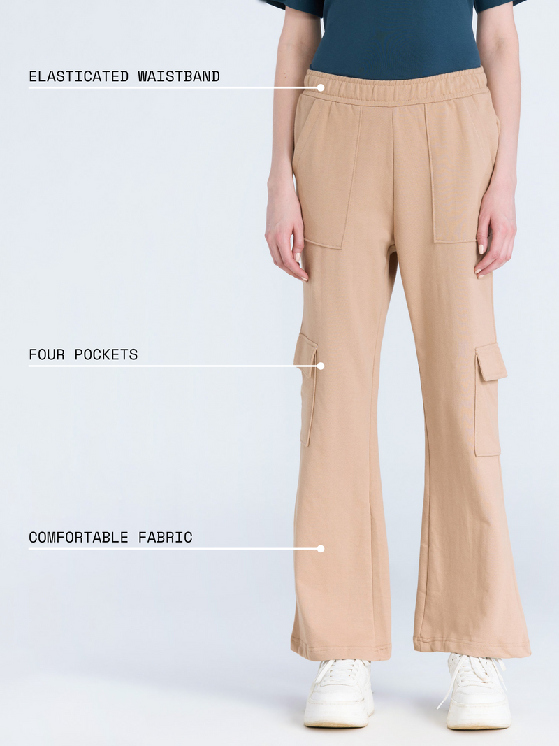 Beige Wide Cargo Joggers