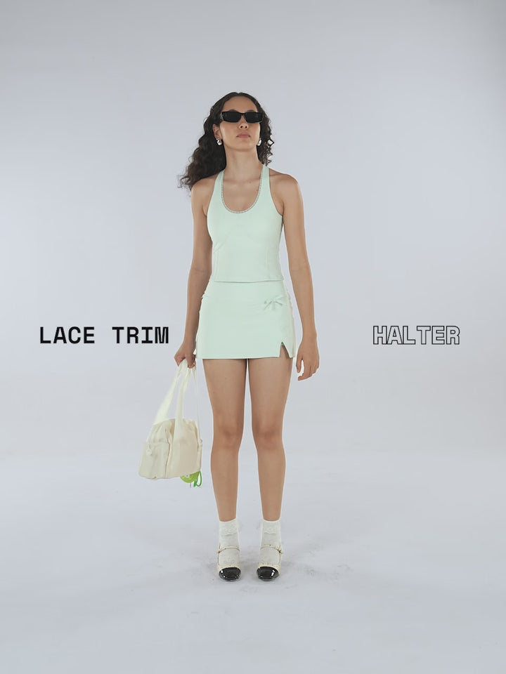 Mint Lace Trim Halter Tank