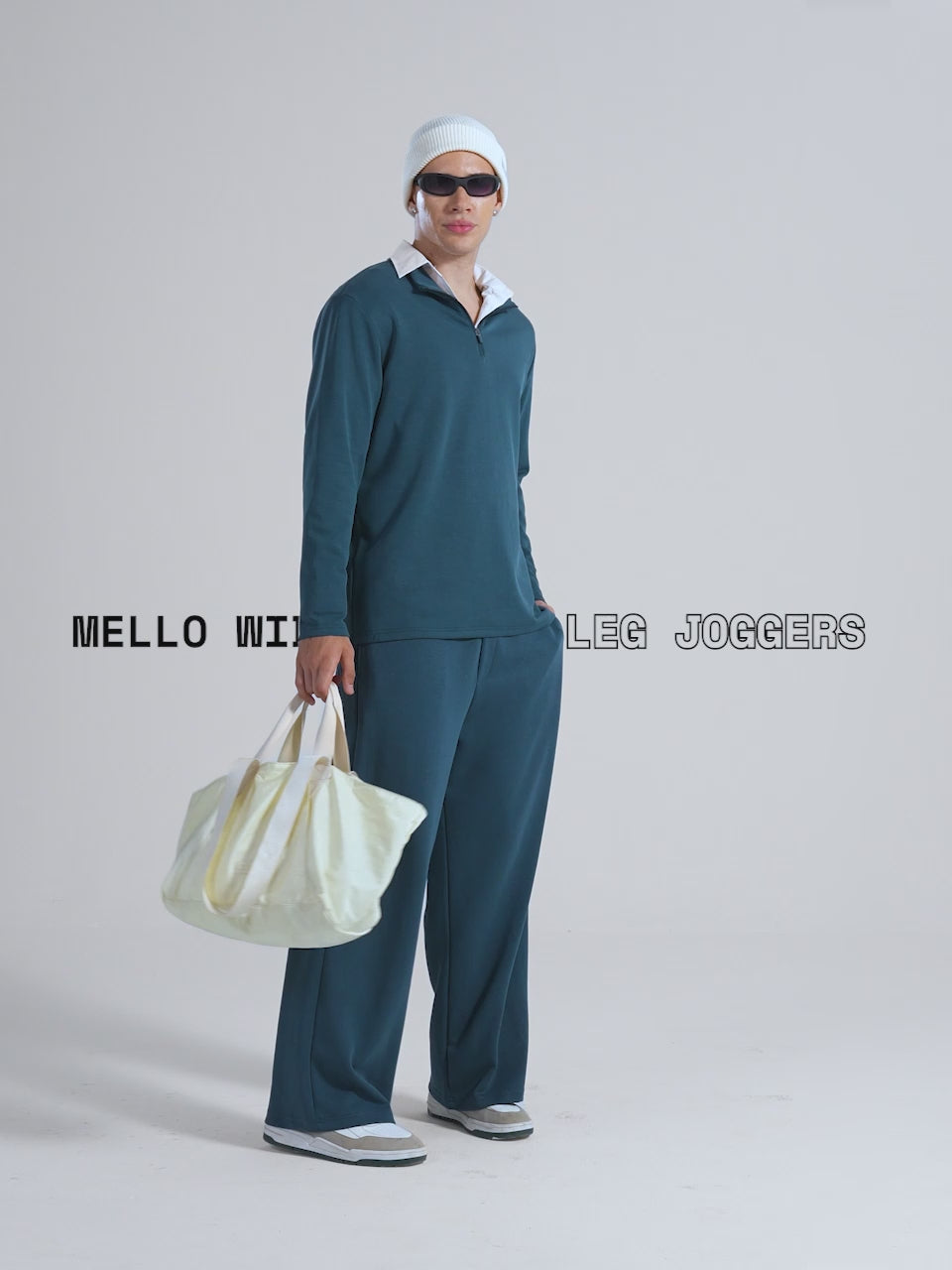 Petrol Blue Mello Wide Leg Joggers - Men