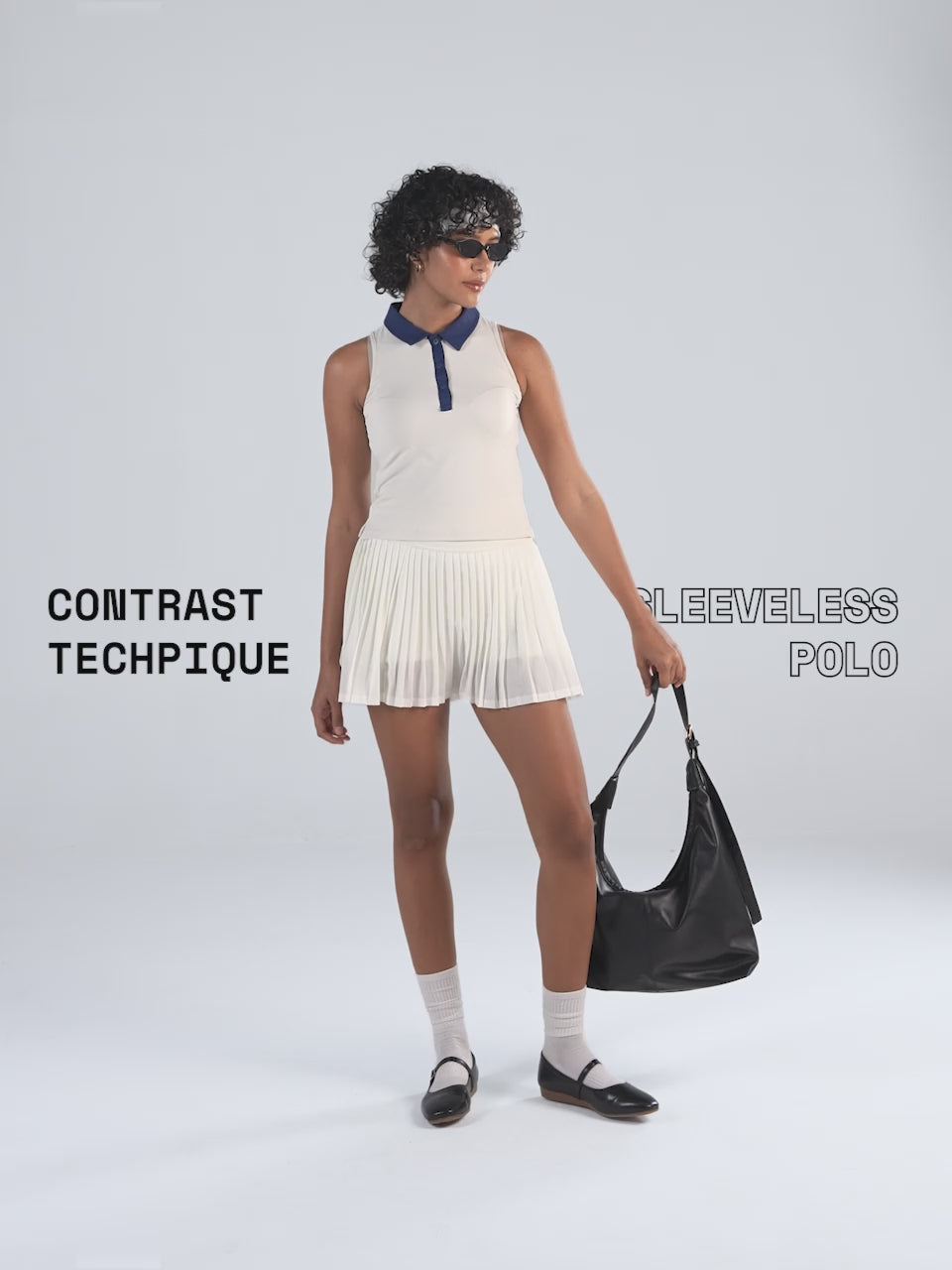 Ivory Contrast Techpique Sleeveless Polo