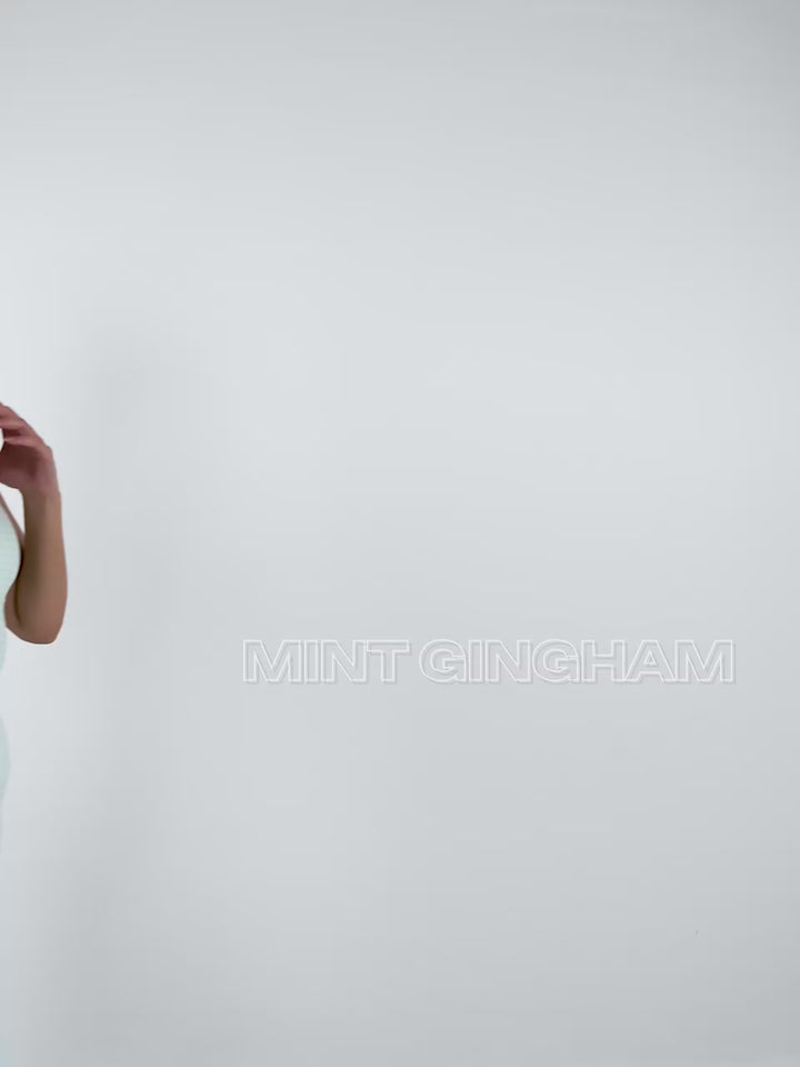 Mint Gingham Cross Back Sports Bra