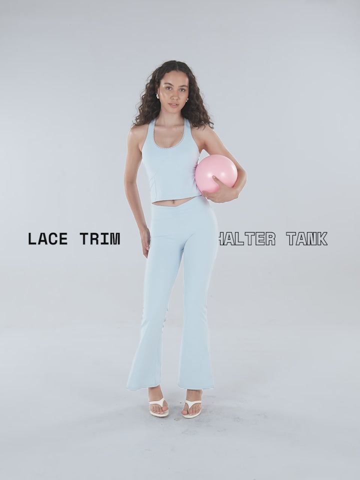 Blue Lace Trim Halter Tank