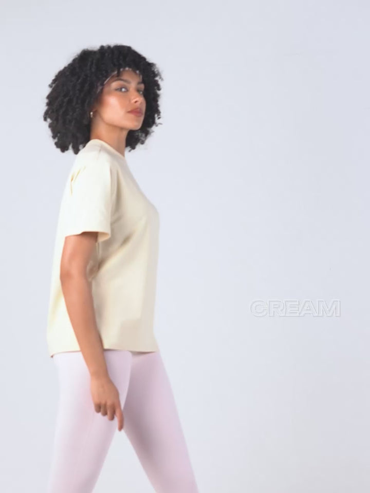 Cream Serve Side Oversized Printed Tee - Women
