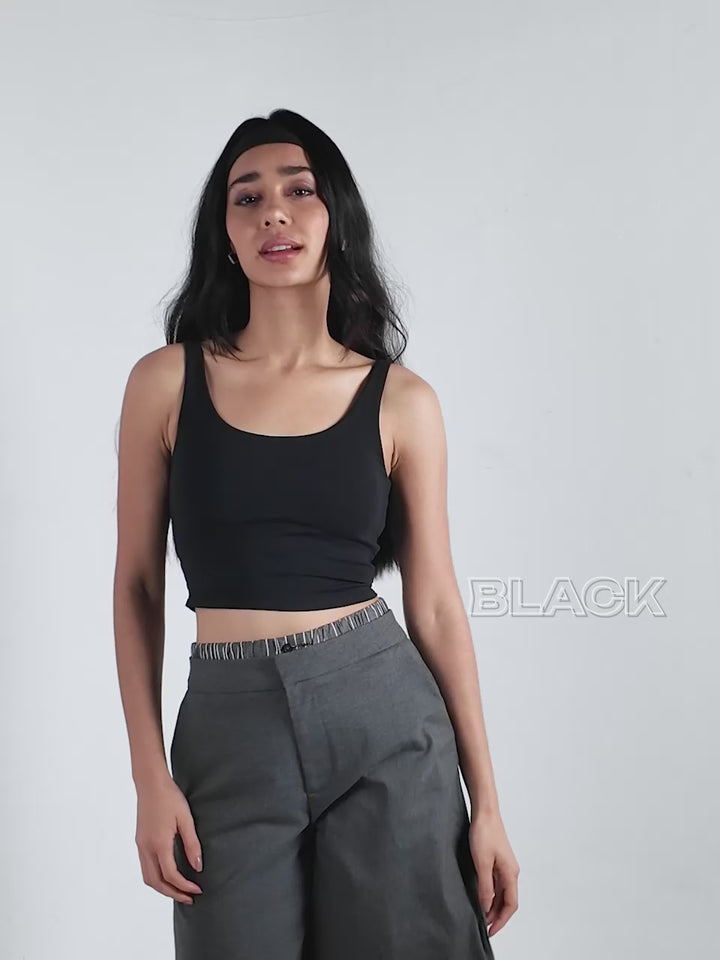 Black Cotton Scoop Tank