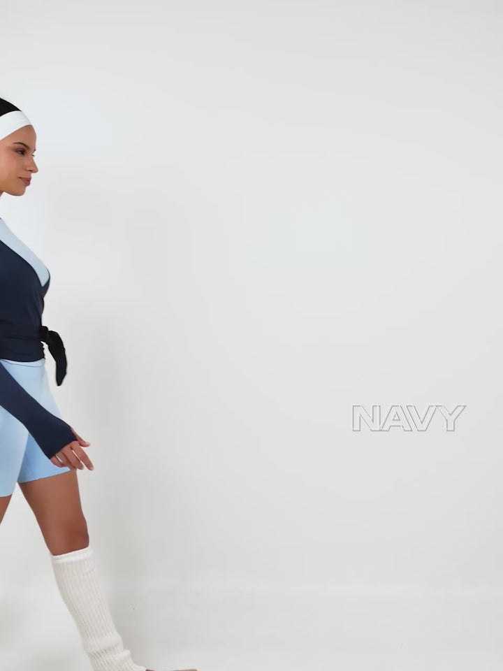 Navy Cotton Wrap Top