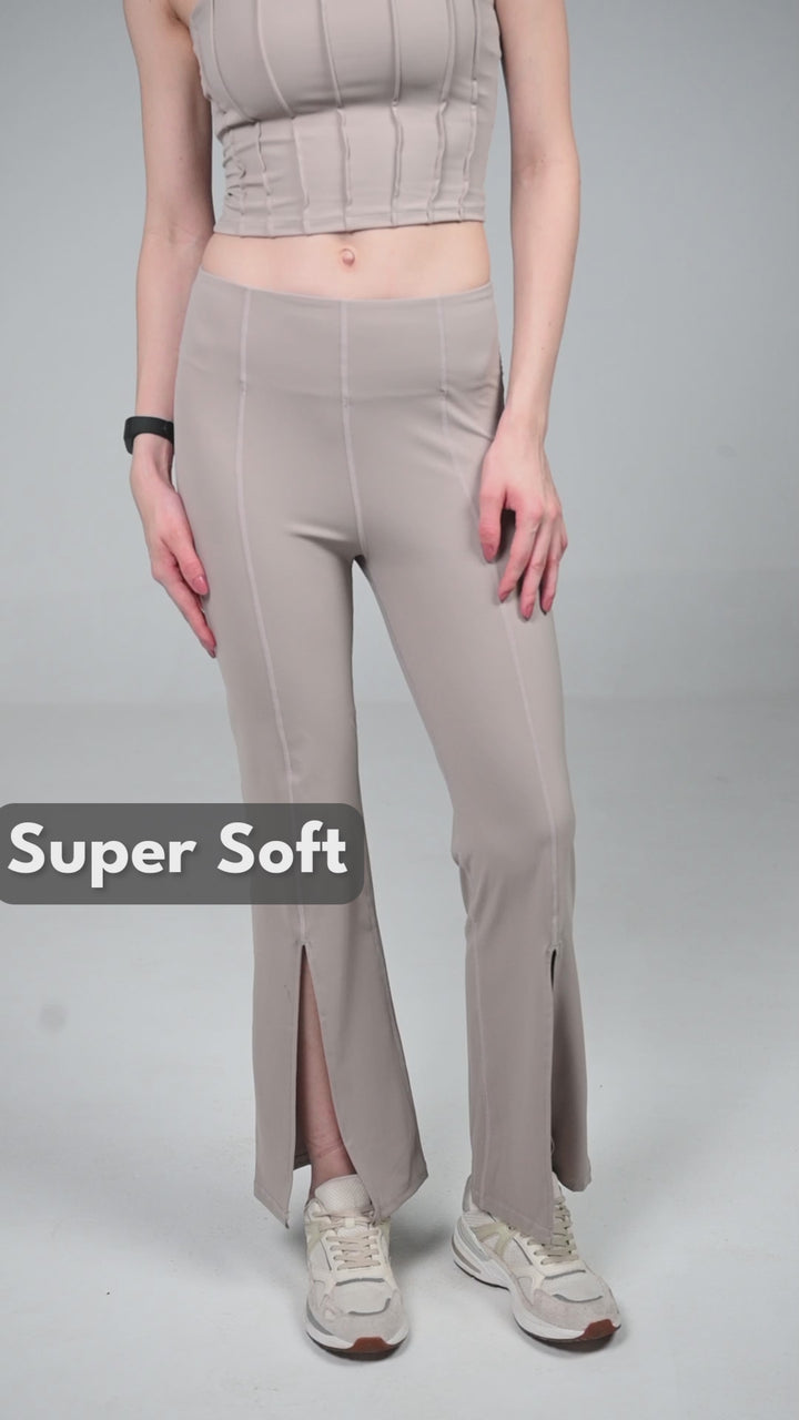 Beige Retro Flare Pants