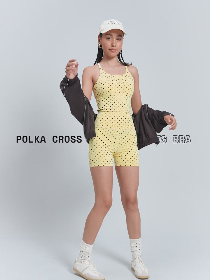 Butter Yellow Polka Cross Back Sports Bra