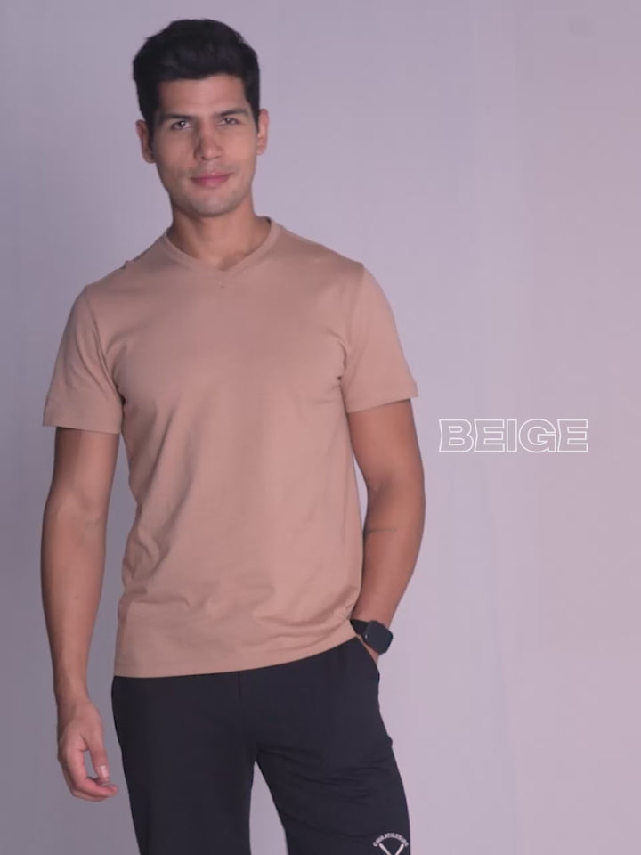 Beige Supima V Neck T-shirt