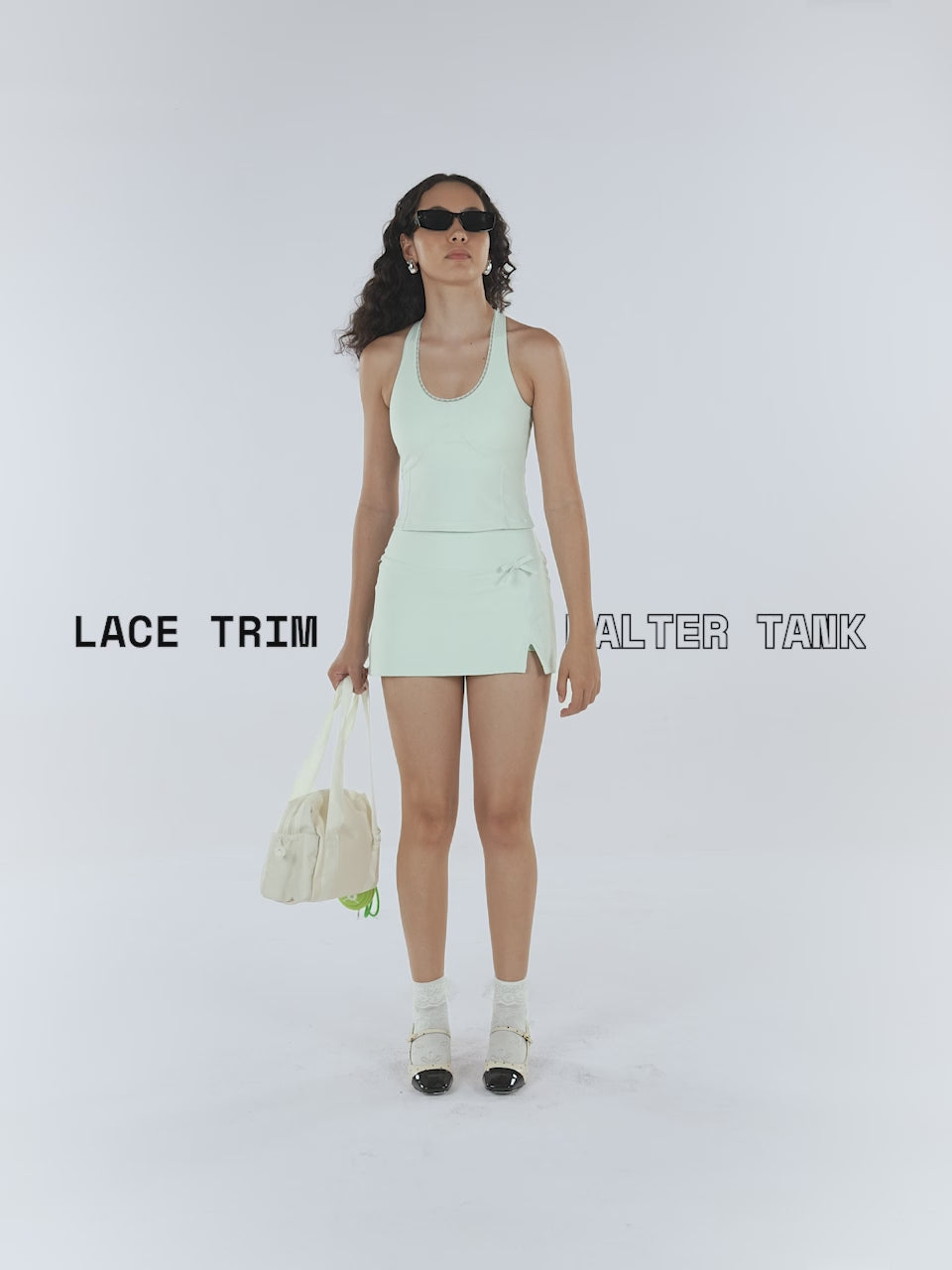 Mint Lace Trim Halter Tank