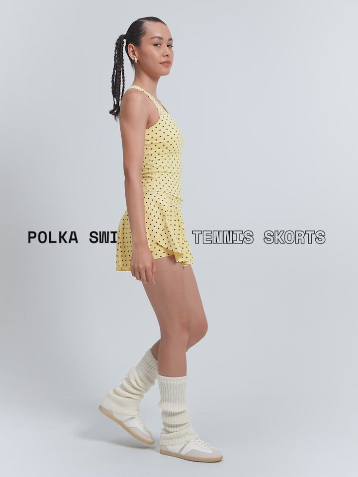 Butter Yellow Polka Swirl Tennis Skorts