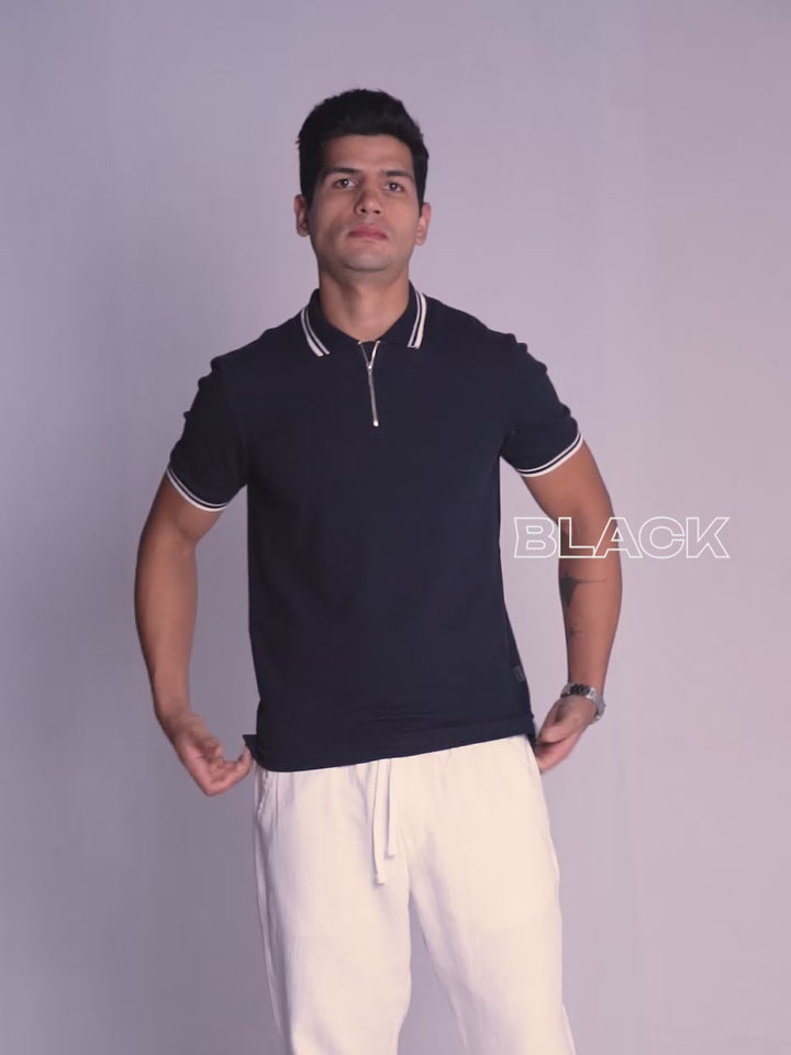 Black Urban Zipper Polo