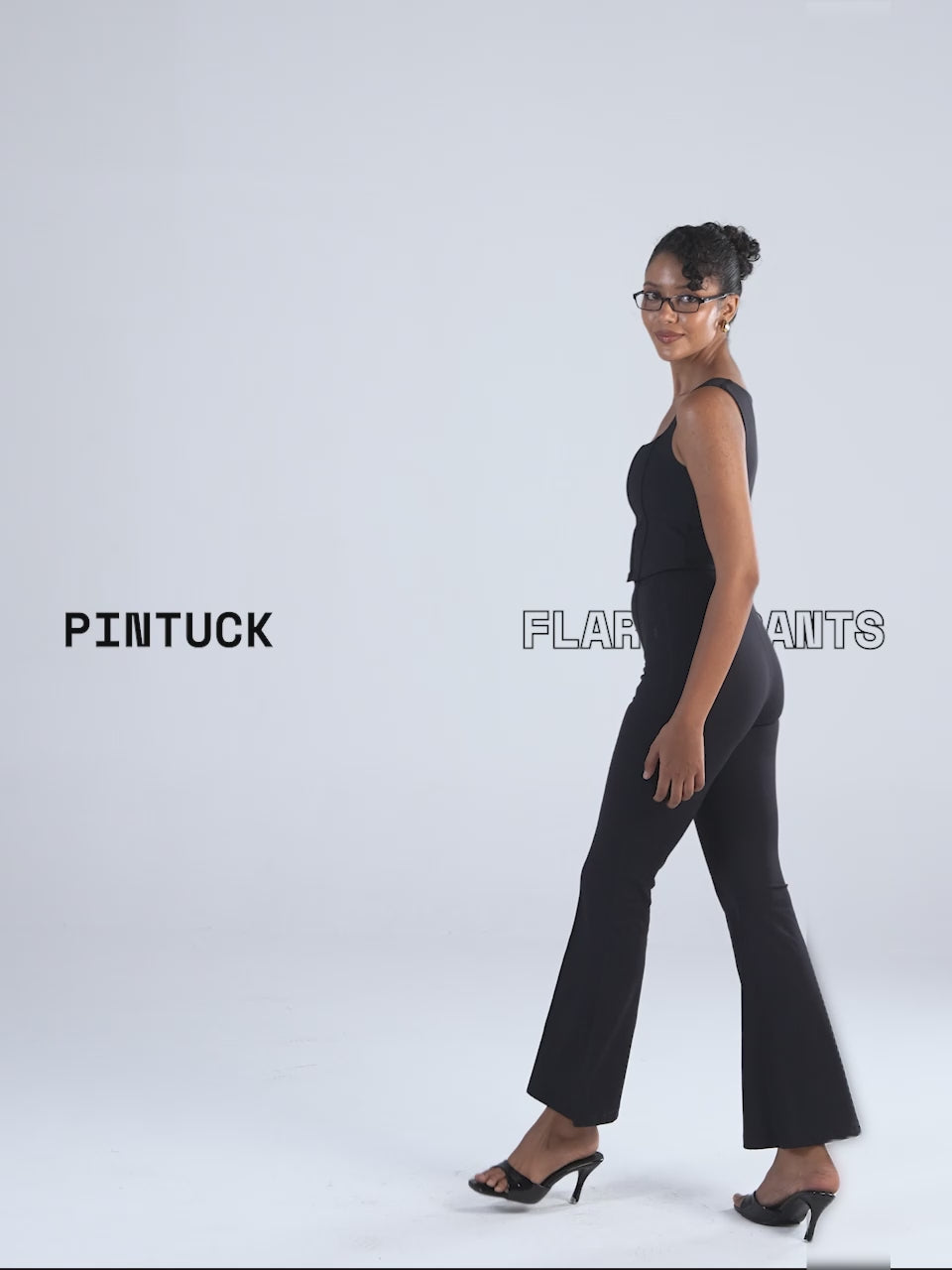 Black Pintuck Flared Pants