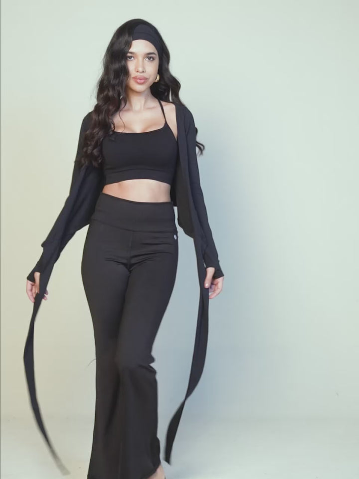 Black Foldover Flare Pants