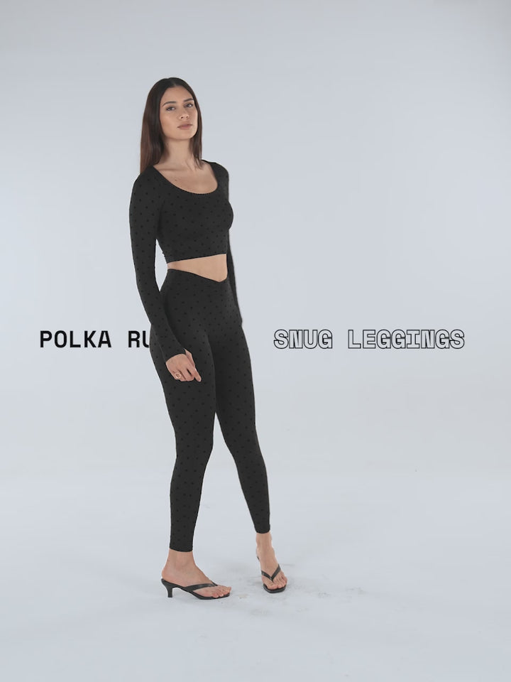 Black Polka Ruched Snug Leggings