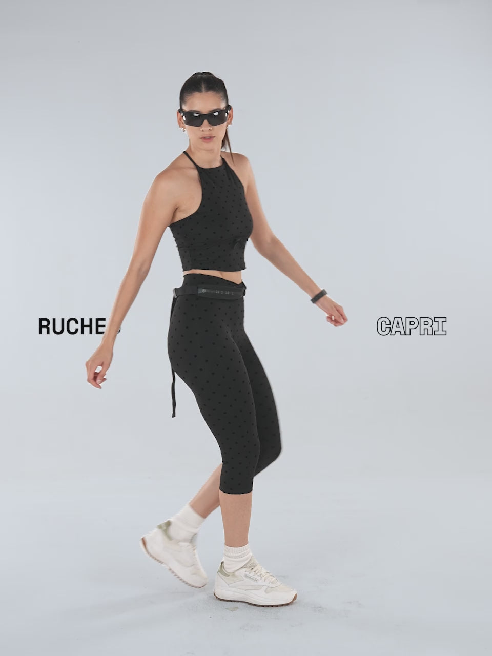 Black Polka Ruched Capri