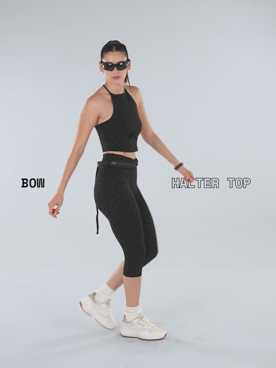 Black Polka Bow Halter Top