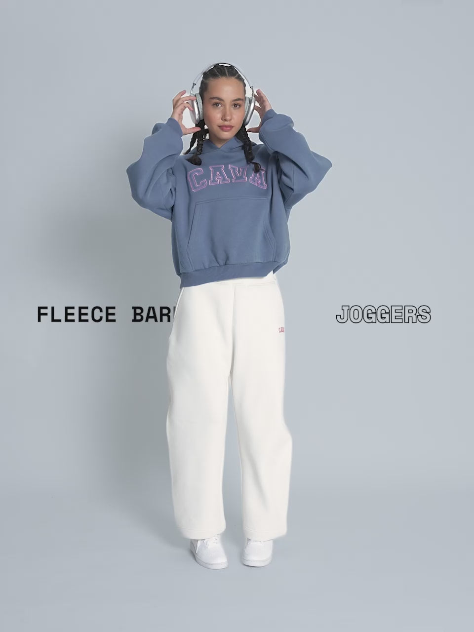 White Fleece Barrel Joggers