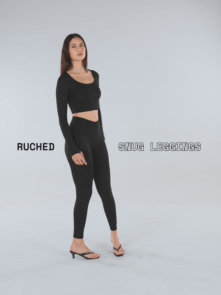 Black Polka Ruched Snug Leggings
