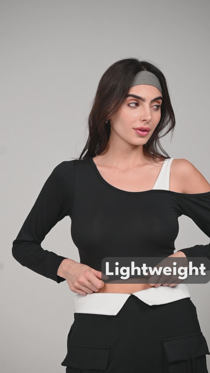 Black Whirl One Shoulder Top