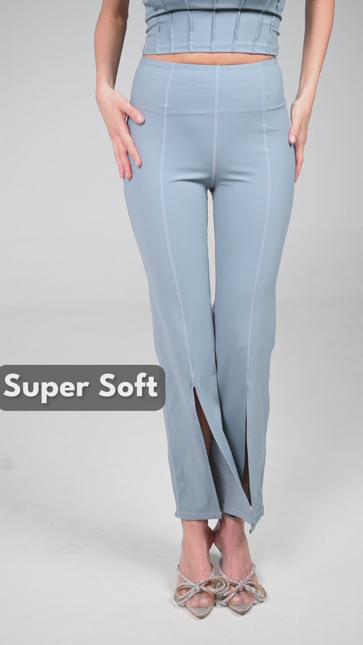 Dusty-Blue Retro Flare Pants