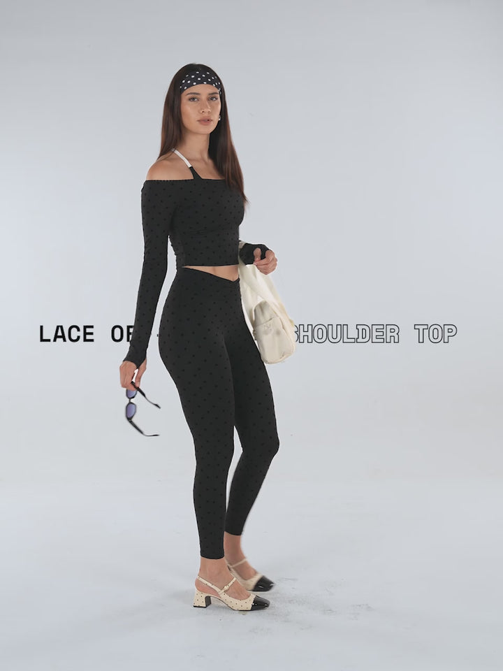 Black Polka Lace Off-Shoulder Top