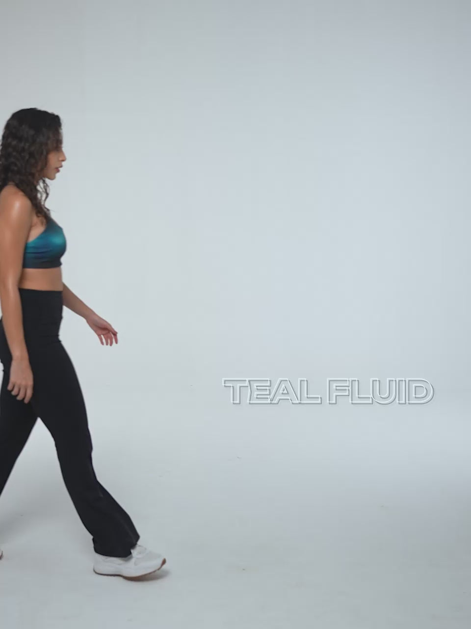 Teal Fluid Printed Strap Back Sports Bra